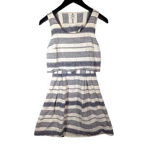 Madewell Size 0 Nautical Preppy Striped LINEN Blend Overlay Dress Open Back